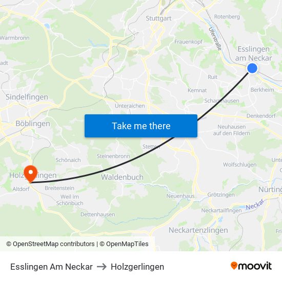 Esslingen Am Neckar to Holzgerlingen map