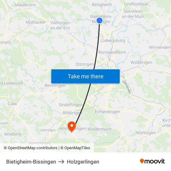 Bietigheim-Bissingen to Holzgerlingen map