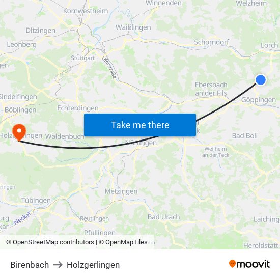 Birenbach to Holzgerlingen map
