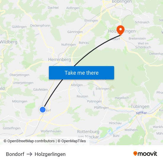 Bondorf to Holzgerlingen map