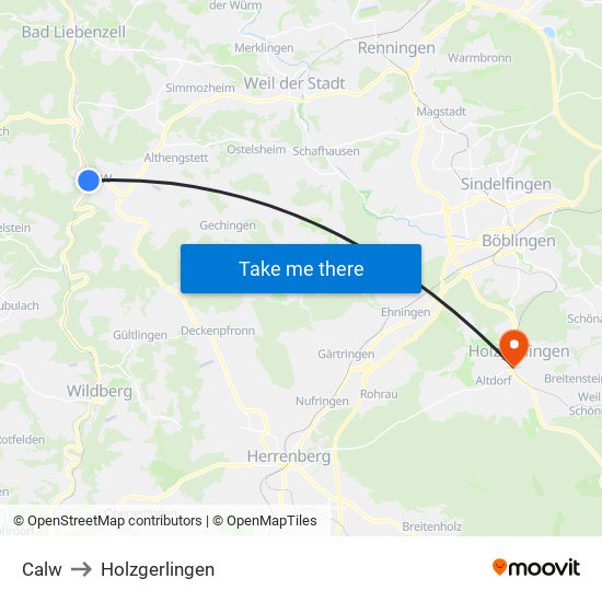 Calw to Holzgerlingen map