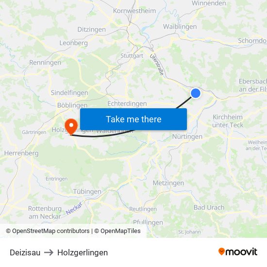 Deizisau to Holzgerlingen map
