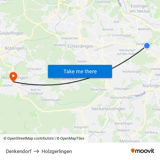 Denkendorf to Holzgerlingen map