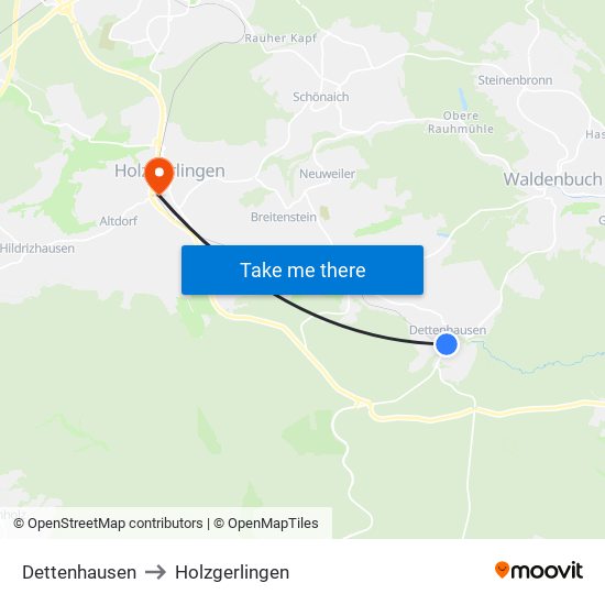 Dettenhausen to Holzgerlingen map