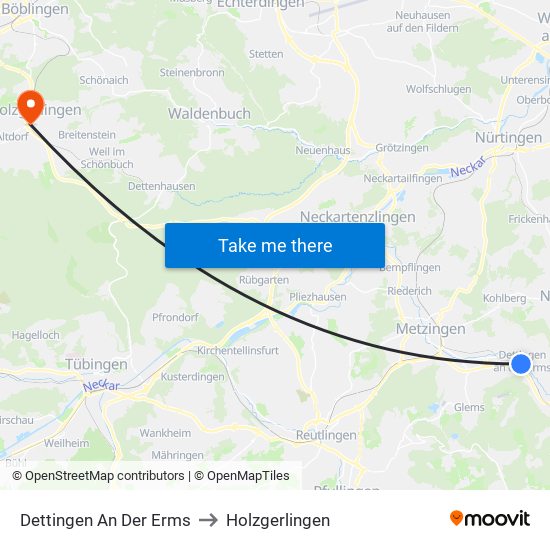 Dettingen An Der Erms to Holzgerlingen map