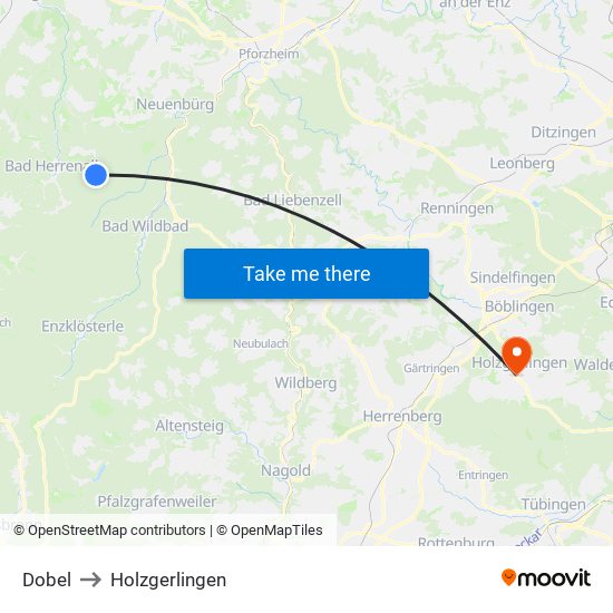 Dobel to Holzgerlingen map