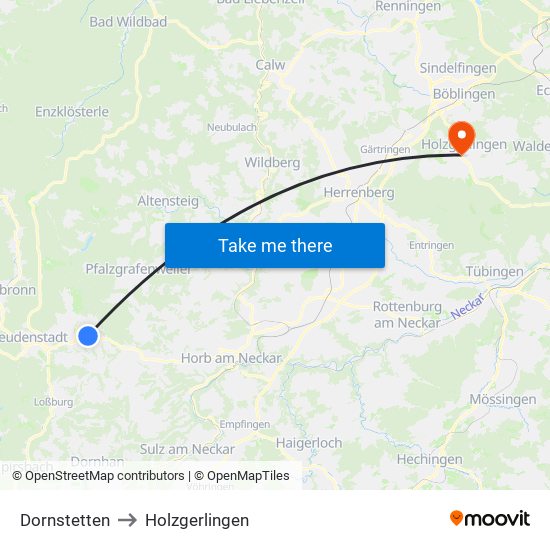 Dornstetten to Holzgerlingen map