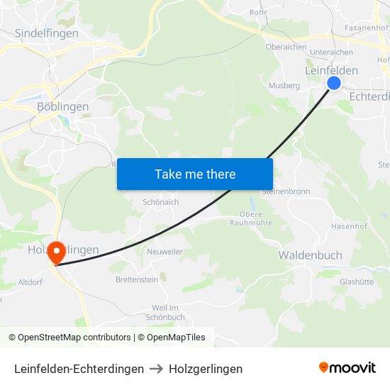 Leinfelden-Echterdingen to Holzgerlingen map
