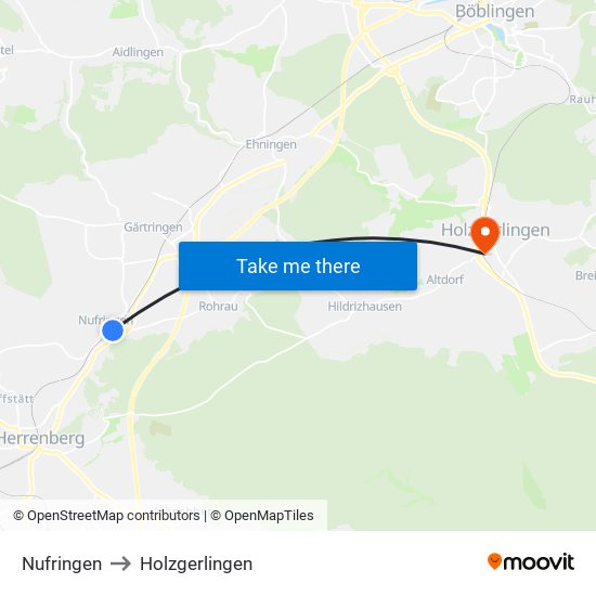Nufringen to Holzgerlingen map