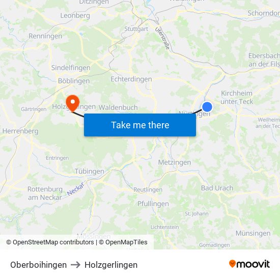 Oberboihingen to Holzgerlingen map