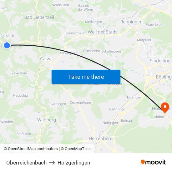 Oberreichenbach to Holzgerlingen map