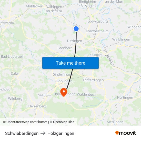 Schwieberdingen to Holzgerlingen map