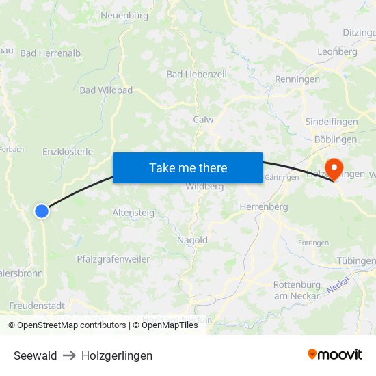 Seewald to Holzgerlingen map