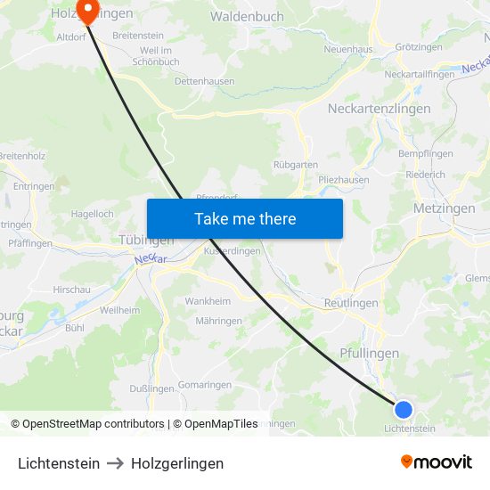 Lichtenstein to Holzgerlingen map