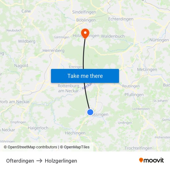 Ofterdingen to Holzgerlingen map