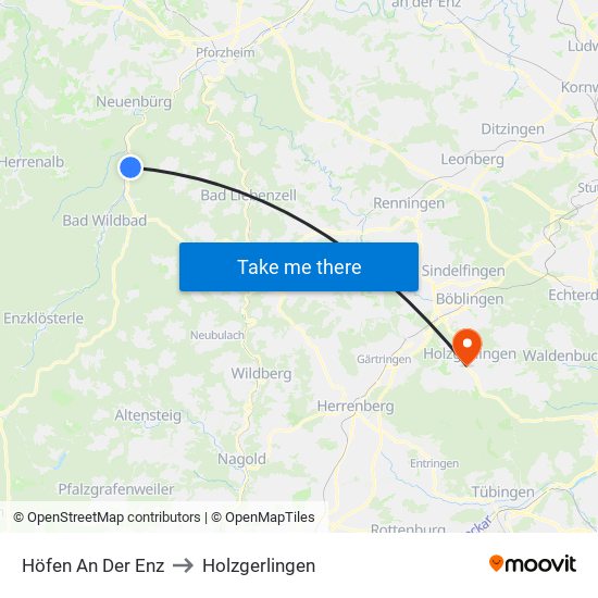 Höfen An Der Enz to Holzgerlingen map