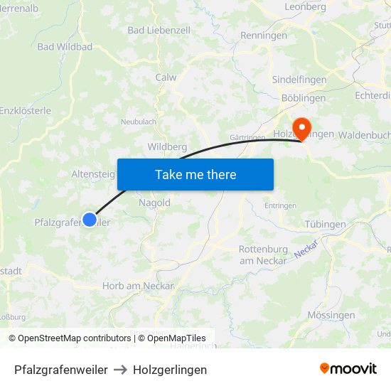 Pfalzgrafenweiler to Holzgerlingen map