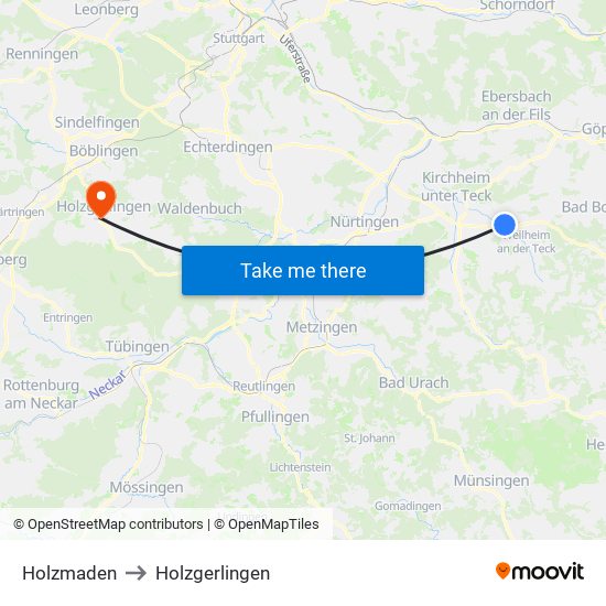 Holzmaden to Holzgerlingen map