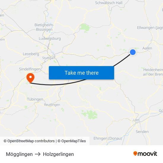 Mögglingen to Holzgerlingen map