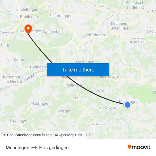 Münsingen to Holzgerlingen map