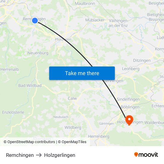 Remchingen to Holzgerlingen map