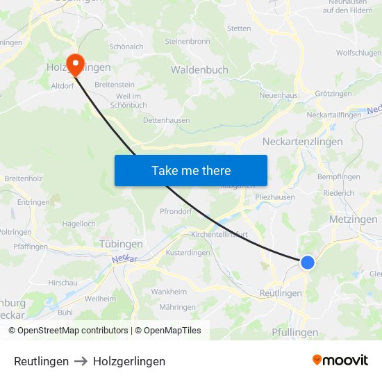 Reutlingen to Holzgerlingen map