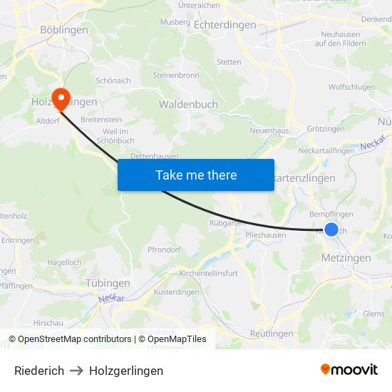 Riederich to Holzgerlingen map