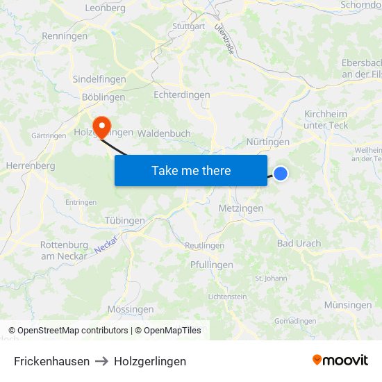 Frickenhausen to Holzgerlingen map