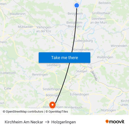 Kirchheim Am Neckar to Holzgerlingen map