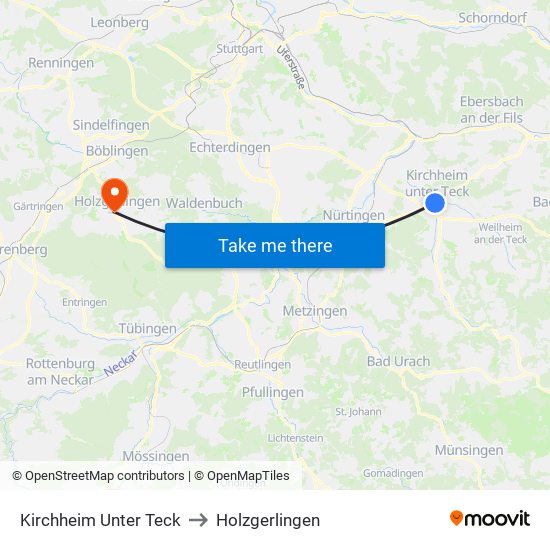 Kirchheim Unter Teck to Holzgerlingen map