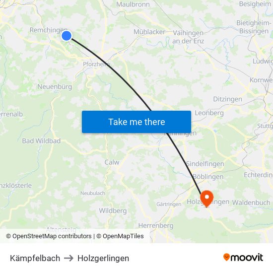 Kämpfelbach to Holzgerlingen map