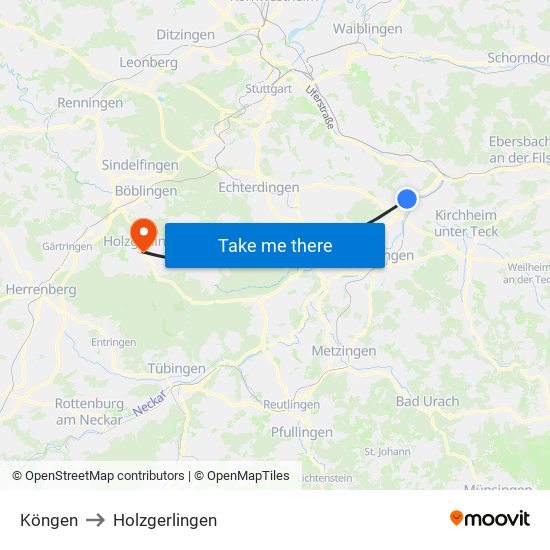Köngen to Holzgerlingen map