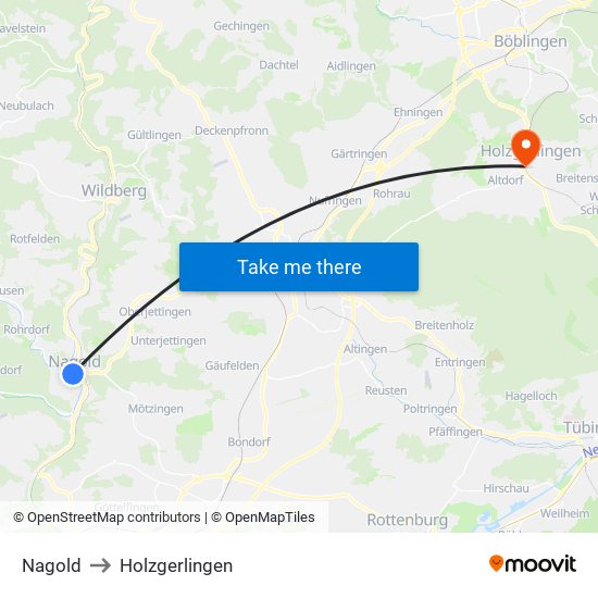 Nagold to Holzgerlingen map