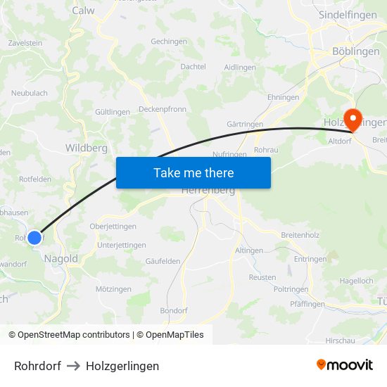 Rohrdorf to Holzgerlingen map