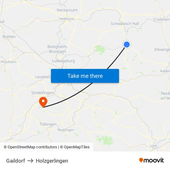 Gaildorf to Holzgerlingen map