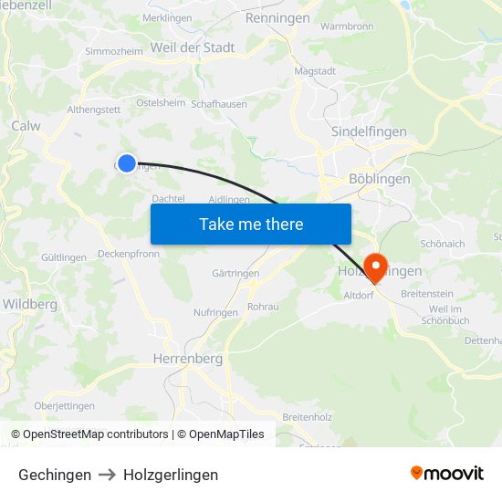 Gechingen to Holzgerlingen map