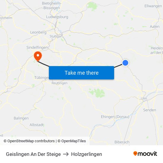 Geislingen An Der Steige to Holzgerlingen map