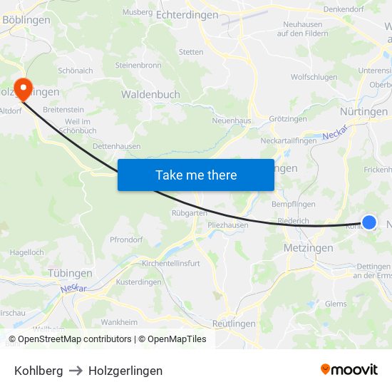 Kohlberg to Holzgerlingen map