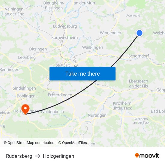 Rudersberg to Holzgerlingen map