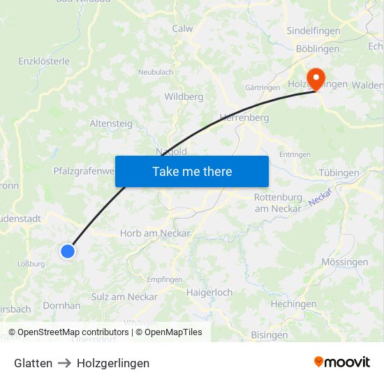 Glatten to Holzgerlingen map