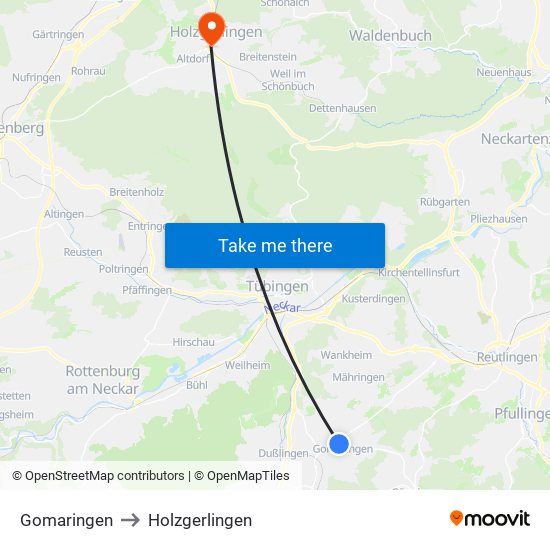 Gomaringen to Holzgerlingen map