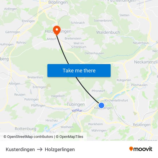 Kusterdingen to Holzgerlingen map