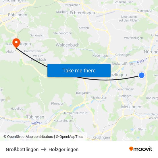 Großbettlingen to Holzgerlingen map