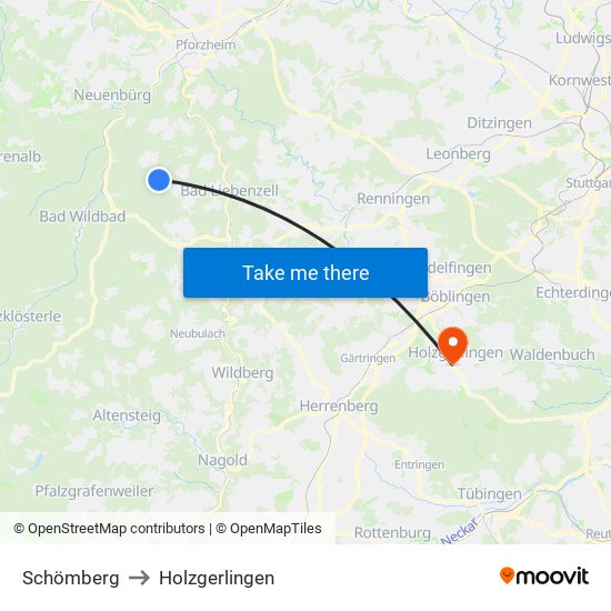 Schömberg to Holzgerlingen map