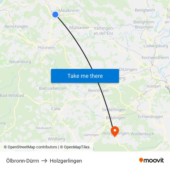 Ölbronn-Dürrn to Holzgerlingen map