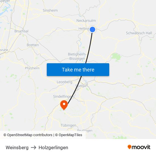 Weinsberg to Holzgerlingen map