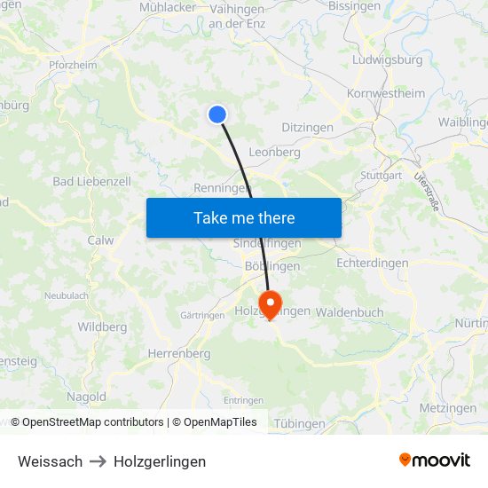 Weissach to Holzgerlingen map