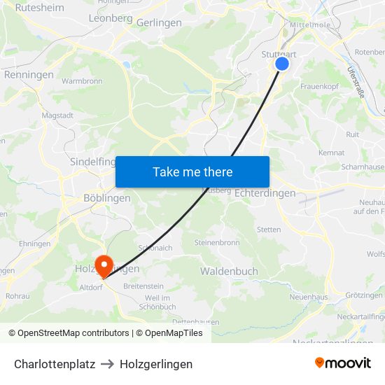 Charlottenplatz to Holzgerlingen map