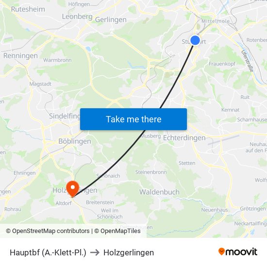 Hauptbf (A.-Klett-Pl.) to Holzgerlingen map