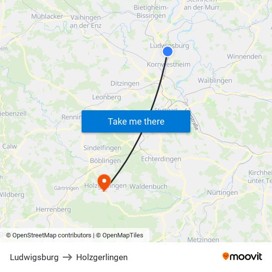 Ludwigsburg to Holzgerlingen map